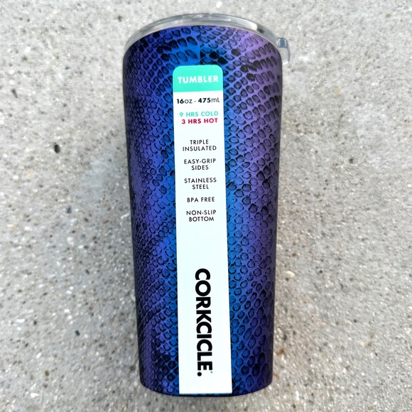 CORKCICLE rainboa TUMBLER snakeskin print iridescent rainbow EXTRA LID NEW 16oz - Picture 6 of 10